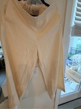 Women's Cream Linen Trousers with Elastic Waist